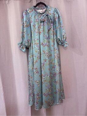 Floral Tie-Neck Maxi Dress in Light Teal